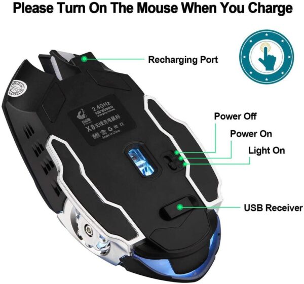T2 Silent Wireless Gaming Mouse | Rechargeable USB-C Port - Image 6