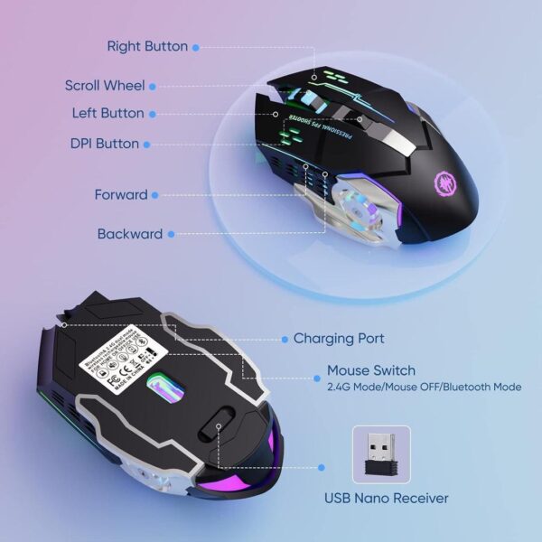 T2 Silent Wireless Gaming Mouse | Rechargeable USB-C Port - Image 3
